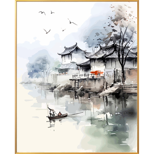 江南印象水墨画画diy数字油画填充填色2024新款手绘涂色手工油彩