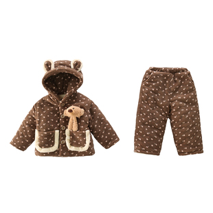 女童三层夹棉睡衣秋冬款2025新款冬季加绒加厚宝宝儿童冬装家居服