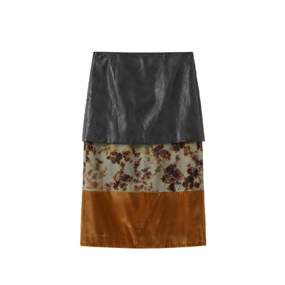 【现货】ICE DUST 25FW 金丝绒印花拼接皮裙 DOUBLEBOO