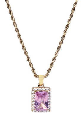 英国粉色宝石吊坠项链女ins镀金