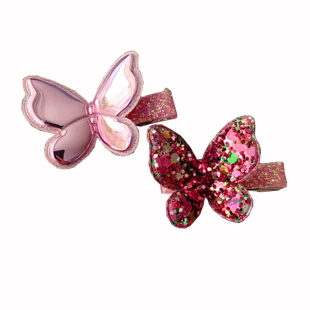 韩国进口立体亮片蝴蝶对夹儿童发饰宝宝可爱刘海边夹发卡发夹头饰