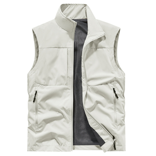 坎肩新款马甲户外休闲男士口袋薄款宽松立领大码速干外套夹克钓鱼