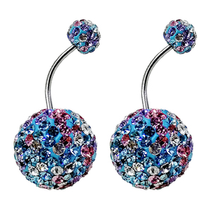 12mm钻球耳环女防过敏双头弧形耳钉螺丝拧扣粗杆钛钢耳饰夸张气质