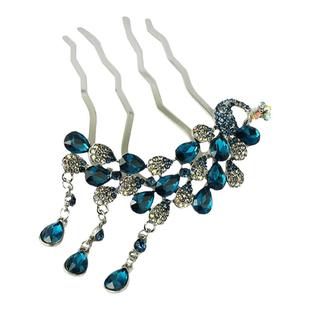 优雅妈妈发饰水钻孔雀发梳丸子头盘发器成人女发卡顶夹流苏插梳子