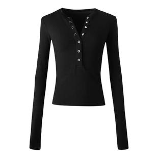 ourhour 亨利领 四色显瘦螺纹针织长袖打底衫 女冬设计感纯色上衣