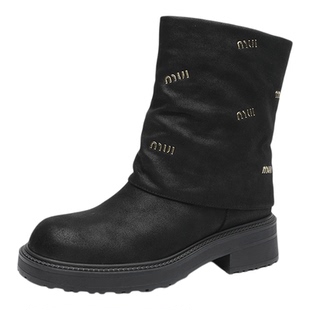 戈美其短靴女复古美拉德西部靴新款马丁靴百搭时装靴气质短筒靴子