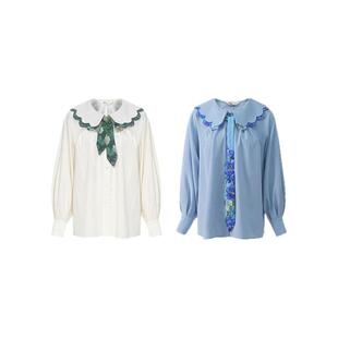 两三事 余香流淌 印花绑带波浪边衬衫