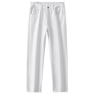 秋冬加绒直筒白色牛仔裤男士纯棉