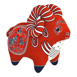 羊年吉祥物红色礼品布络高档中式生肖羊摆件 布偶玩偶公仔山羊