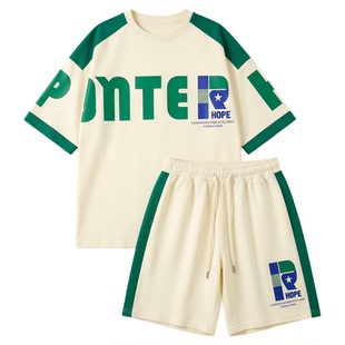 青少年短袖t恤12-15岁男孩夏季套装13初中学生潮流帅气14大童男装