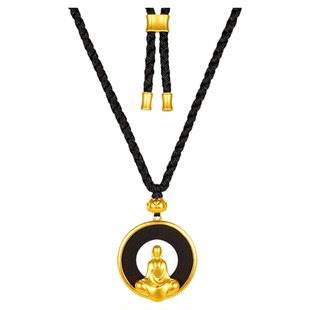 金至尊文玩金平安扣黄金项链男士 足金999佛祖吊坠女紫檀木送老公
