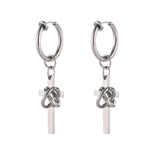 捆绑十字架耳环男款朋克耳坠耳夹耳钉独特小众设计高级感钛钢耳饰