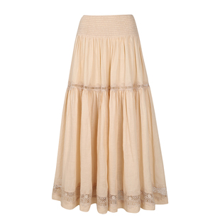 疏时 弗拉明戈蕾丝苎麻镶拼大摆裙