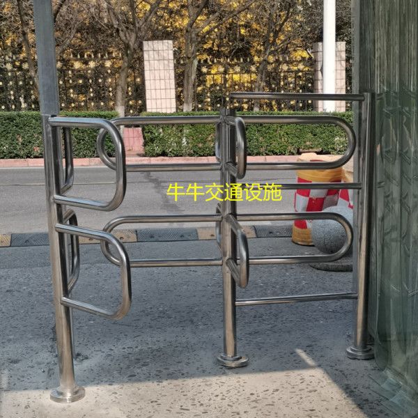不锈钢超市单向旋转门商场手动转闸半高出入口门禁器手推十字转门