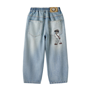 男童春秋弯刀牛仔裤2026新款儿童中大童男孩初中生宽松潮酷长裤子