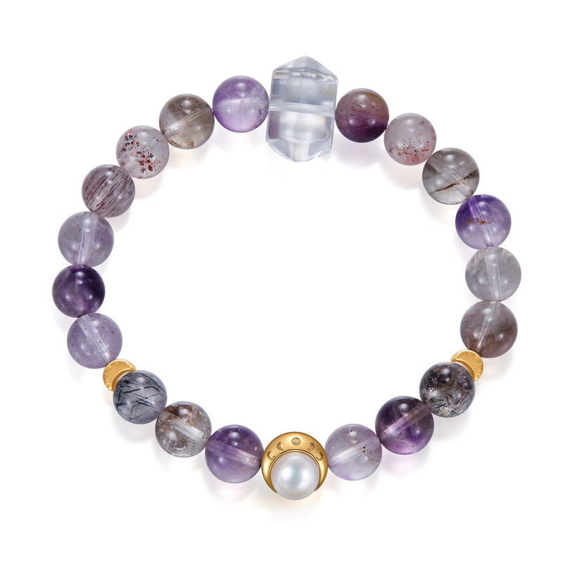 Aurozia「月序/秘境之光」月相&月亮珍珠紫超七白水晶双尖手串