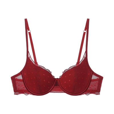 红色本命年内衣内裤女大胸显小性感半杯上托防下垂收副乳文胸套装