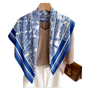 小丝巾女大方巾纱巾春秋夏季披肩妈妈薄围巾90护颈正方形时尚领巾