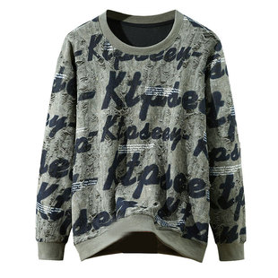 300斤大码破洞加肥加大卫衣亮片潮流帅气秋衣男款上衣长袖t恤男