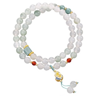 双层叠戴天山翠白玉石手链女款银杏葫芦吊坠手饰2025新款水晶手串