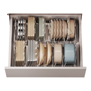 不锈钢锅具收纳架可伸缩碗碟置物架台面橱柜内抽屉内置伸缩架子