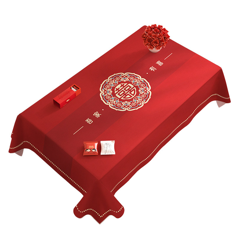 红色喜庆氛围感结婚桌布婚房布置