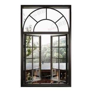 法式复古断桥铝合金窗户外拱形窗格子窗上海老钢窗拱形窗圆弧平开
