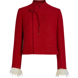 秸熙秋冬新款复古中式轻国风立领短外套显瘦结婚订婚红色香风上衣