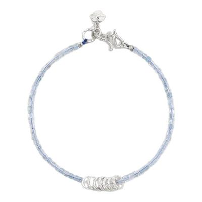 999纯银盘缠天然海蓝宝方糖手链