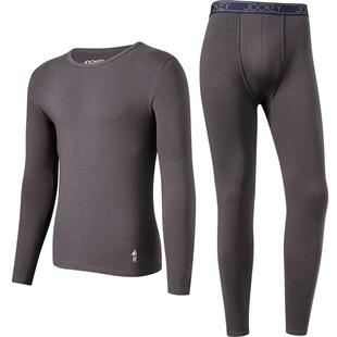 jockey秋冬男士纯棉保暖内衣单面导湿纯色简约秋衣秋裤棉毛衫套装