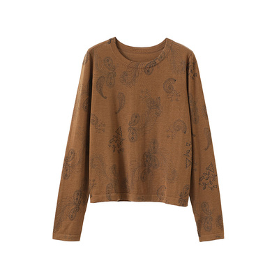 popchrio手绘腰果花印花打底衫