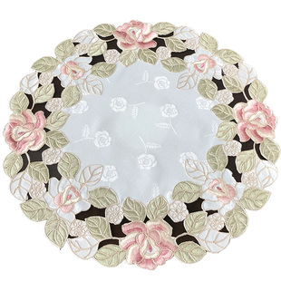 绣花圆桌布西餐垫盘垫杯垫茶几桌垫田园布艺欧式中式日式华丽玫瑰