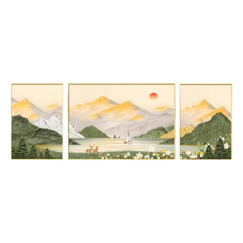 5d年轻人客厅钻石画2026新款日照金山三联画粘贴十字绣大尺寸风景