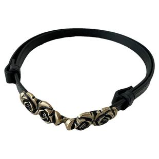 复古玫瑰花腰带女真皮装饰百搭配西装呢子大衣外套束腰腰封皮带细