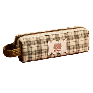 蕾丝花边格纹笔袋高颜值ins风女生2025新款文具盒小学生简约小众不撞款铅笔盒韩系氛围感自带提手