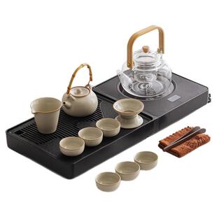 汝窑茶具套装玻璃烧水壶一体茶盘家用客厅泡茶功夫茶具茶台一整套