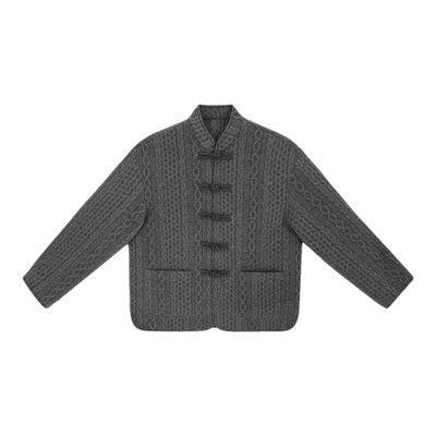 深灰色麻花夹棉外套女冬季保暖