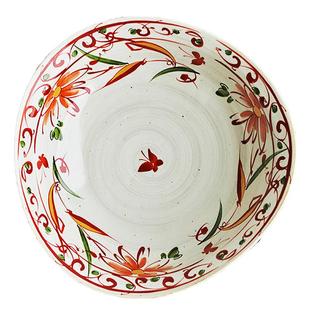 日本原装进口 赤绘花蝶三足大钵 复古釉下彩花卉传统食器日式大碗