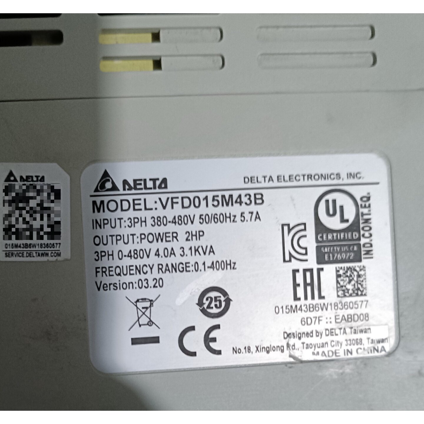 议价台达变频器VFD015M43B，1.5KW/380V，三相，