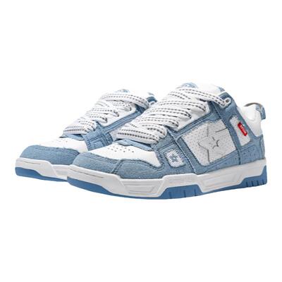 经典蓝白牛仔运动情侣复古板鞋子