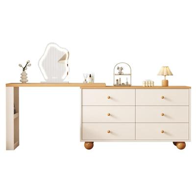 咏楠梳妆台卧室现代简约新款奶油风实木可伸缩斗柜一体转角化妆桌