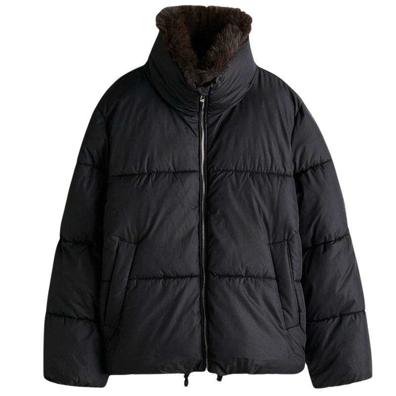 HM女装棉服暖乎乎冬日ootd保暖毛绒立领面包服厚款棉袄1282366