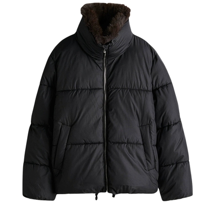 HM女装棉服暖乎乎冬日ootd保暖毛绒立领面包服厚款棉袄1282366