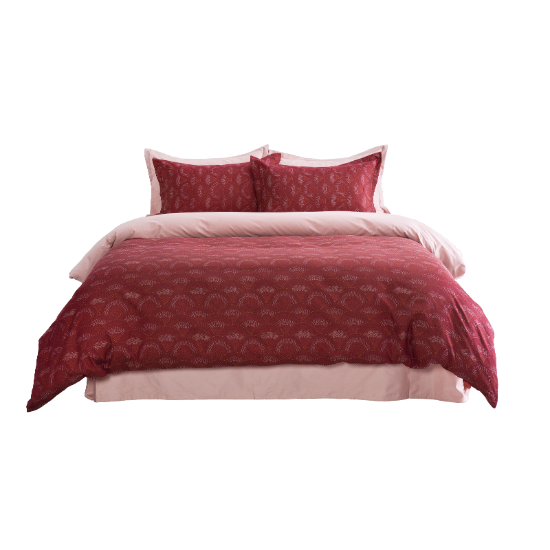 LINPURE/24新款暗红轻奢四件套全棉80支婚床床品法式提花小珍珠