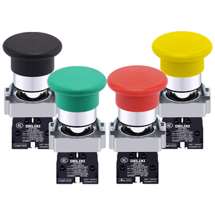 德力西自复位点动开关蘑菇头按钮LAY5sBC31 绿色常开红常闭蘑菇钮