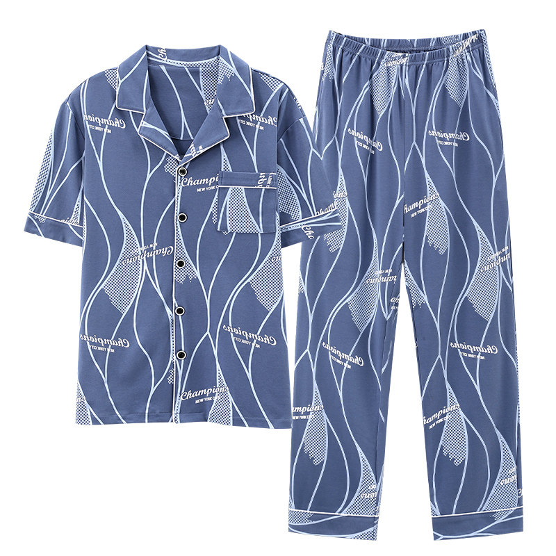 开衫短袖睡衣套装大码家居服男士