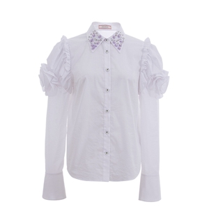 COCOON商场同款时尚翻领气质立体绣花钉钻衬衫春款