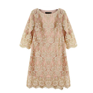 刺绣蕾丝金色晚礼服平时可穿大码女装a字直筒连衣裙子2025年新款