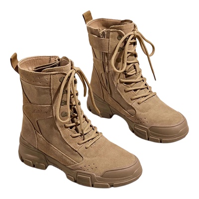 帆布马丁靴女厚底增高真皮单靴