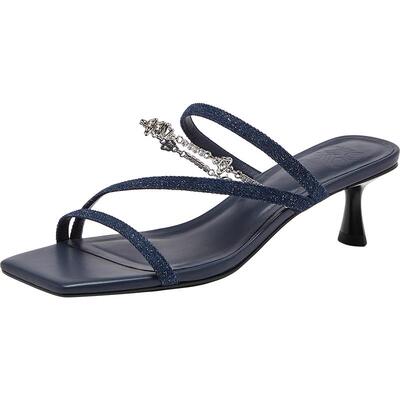 董洁推荐真美诗热链中夏新款仙女风闪钻方头高跟凉鞋YRB27BT4